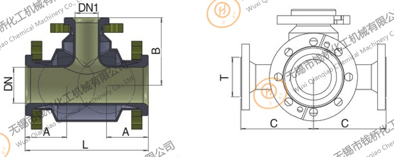搪瓷夾套三通圖1 搪瓷夾套三通圖1